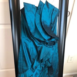 Dark teal blue dress with rose